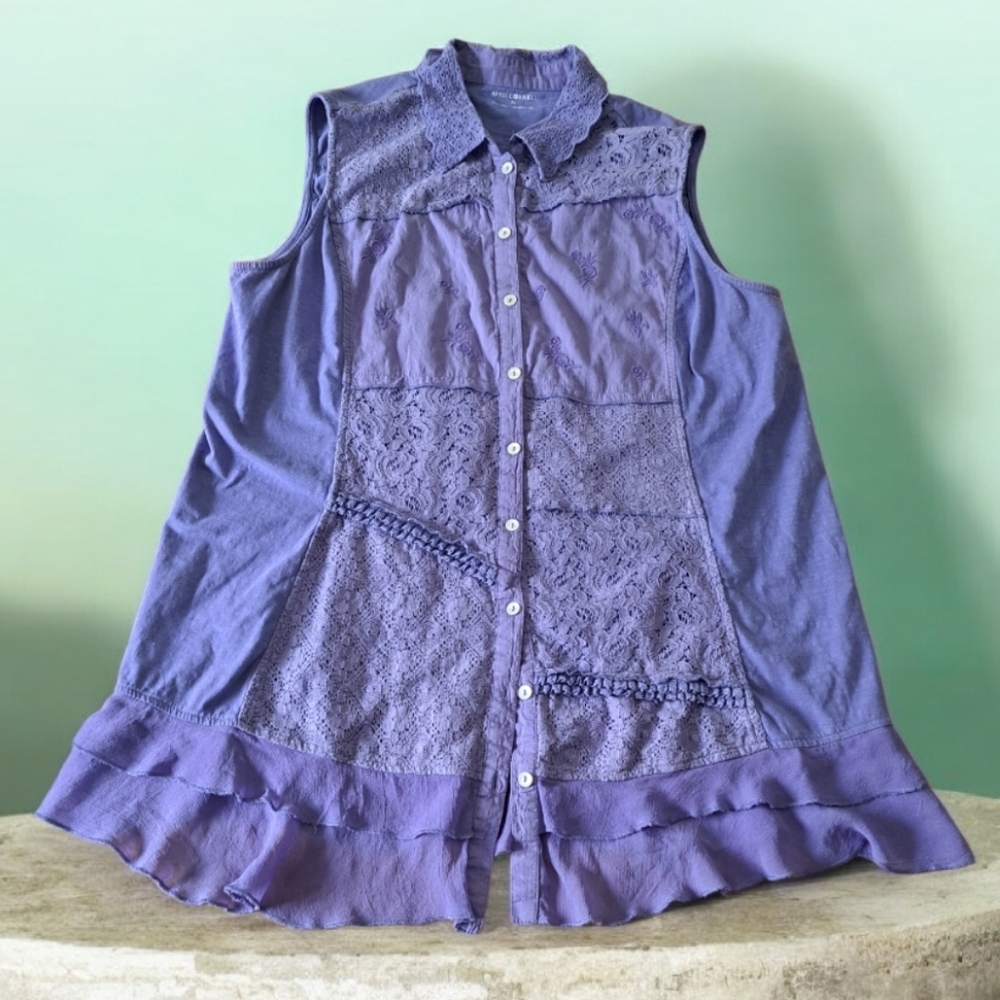 April Cornell Lavender Button Down Sleeveless Top